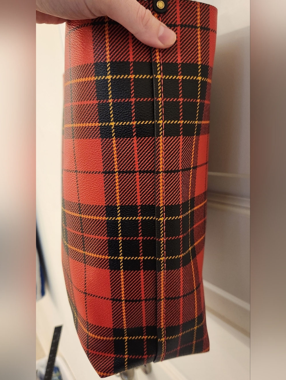Coach Highline Plaid Print Coated Canvas Tote Bag Red Black - Picture 11 of 12